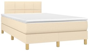 Cama box spring c/ colchão e LED 120x200 cm tecido cor creme