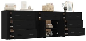 Aparadores 3 pcs derivados de madeira preto