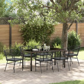 vidaXL Jogo de Jantar para Jardim com 7 Peças e Almofadas em Rattan Sintético Preto