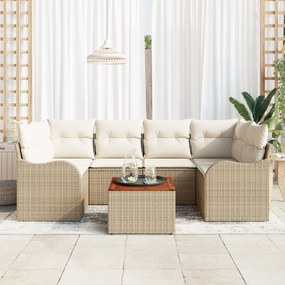Conjunto de Sofá de Jardim vidaXL de 7 Peças com Almofadas Bege de Rattan Poliéster e Acácia
