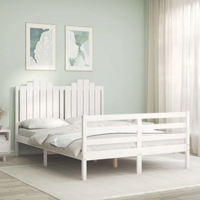 Estrutura de cama com cabeceira 140x200cm madeira maciça branco