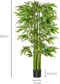 Bambu Artificial XL 1,60 m de altura, 975 folhas densas e realistas, com vaso incluído, preto e verde