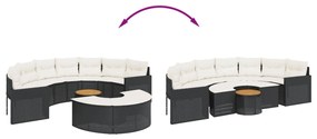 3 pcs conjunto de sofás de jardim semicircular vime PE preto