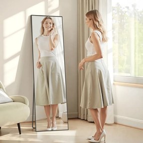 Espelho Pé retangular 160 x 50 cm de corpo inteiro com moldura resistente e Vidro temperado preto