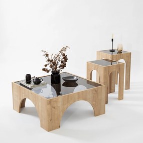 Mesa de Café Seine - Cinza Escuro e Carvalho - 80x35x80 cm
