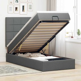 Cama otomana com colchão & LEDs 90x200cm tecido cinzento escuro