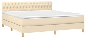 Cama box spring c/ colchão e LED 180x200 cm tecido cor creme