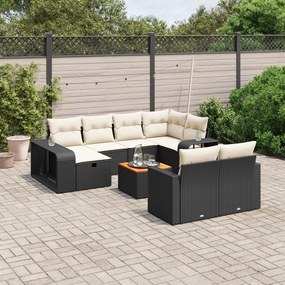 11 pcs conjunto sofás de jardim c/ almofadões vime PE preto
