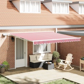 vidaXL Toldo retrátil manual com LED Listrado vermelho e branco 400x300 cm