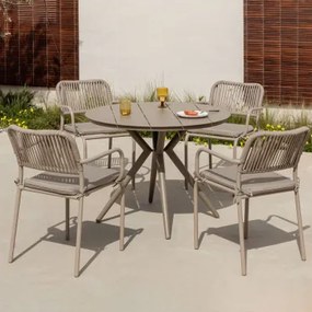 Conjunto De Mesa Redonda Valerie De 100 Cm E 4 Cadeiras De Jardim Empilháveis Com Braços Em Alumínio Arhiza Castanho Moka - Sklum