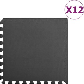vidaXL Tapetes de chão 12 pcs 4,32 ㎡ espuma de EVA preto