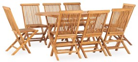 vidaXL 9 pcs conjunto jantar dobrável p/ exterior madeira teca maciça