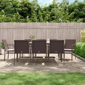 vidaXL 9 pcs conjunto de jantar p/ jardim com almofadões vime PE e aço