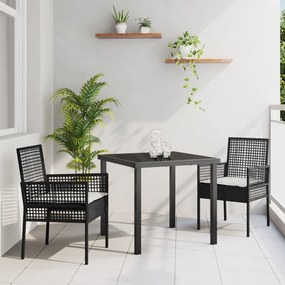 vidaXL Conjunto de Jantar de Jardim de 3 Peças com Almofadas Preto Poliéster Vime