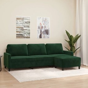 vidaXL Sofá de 3 lugares com apoio de pés 210 cm veludo verde-escuro