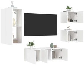 vidaXL 5pcs móveis de parede p/ TV c/ LEDs derivados de madeira branco