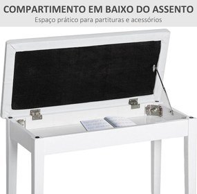 Banco para Piano com Espaço de Armazenamento Assento de Couro Sintético Acolchoado 76x36x50 cm Branco