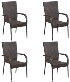 5 pcs conjunto de jantar para jardim vime PE castanho
