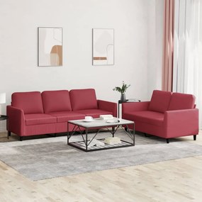 3201763 vidaXL 2 pcs conjunto sofás c/ almofadões couro artif. vermelho tinto