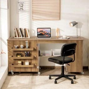 Mesa dobrável de costura rebatível com rodas bloqueáveis e armário com porta 158 x 50 x 75 cm Castanho
