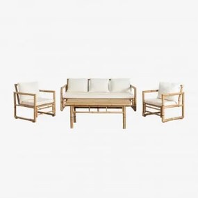 Conjunto De Jardim Com Sofá De 3 Lugares, 2 Poltronas E Mesa De Centro Em Bambu Livayna Bambu - Sklum