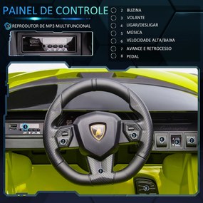 Carro Elétrico Lamborghini SIAN 12V para Crianças de 3-8 anos com Controle Remoto Abertura da Porta Música MP3 USB e Faróis 108x62x40cm Verde