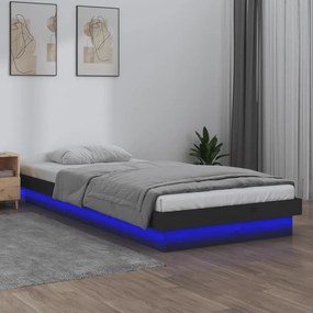 vidaXL Estrutura cama de solteiro c/ LED 90x190cm madeira maciça cinza