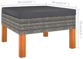 12 pcs conjunto lounge de jardim c/ almofadões vime PE cinzento
