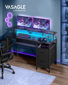 Secretária com gavetas e suporte para monitor em ébano preto