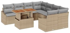 Conjunto de Jantar de Jardim com 9 peças e almofadas de rattan poliést