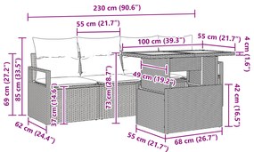 Conjunto de Sofá de Jardim vidaXL de 5 Peças com Almofadas Bege Rattan