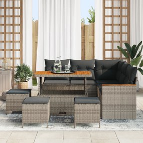 Conjunto de Sofá de Jardim com Almofadas 9 Peças Cinza Vime Polipropil