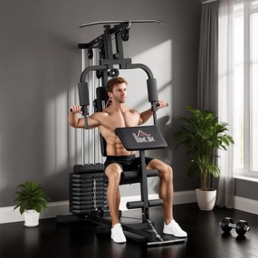 Máquina de Musculação com Pesos Ajustáveis de 45 kg, Press de Peito e Pernas, Polia 135x103x210 cm, Preto