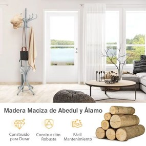 Cabide de madeira de 184 cm com suporte 12 cabides para pendurar roupa e chapéu para o quarto, hall de entrada, cinzento