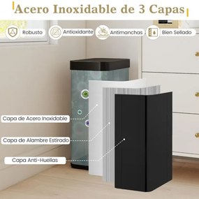 Caixote do lixo 41 x 26,5 x 66 cm de 60 L com tampas basculantes automático com sensor de movimento por infravermelhos preto