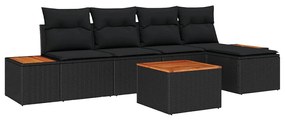 Conjunto de Sofás de Jardim com 6 Peças e Almofadas Pretas em Poliratt