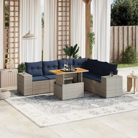 vidaXL 7 pcs conjunto sofás p/ jardim c/ almofadões vime PE cinzento