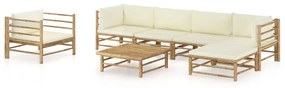 vidaXL 7 pcs conj. lounge p/ jardim em bambu c/ almofadões branco nata