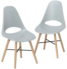 HOMCOM Conjunto de 2 Cadeiras de Jantar de Plástico Cadeiras de Cozinha Modernas com Encosto Curvado e Pés em Madeira de Borracha para Sala de Estar Quarto 47x49x84 cm Cinzento