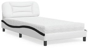 Cama com colchão 100x200 cm couro artificial branco e preto