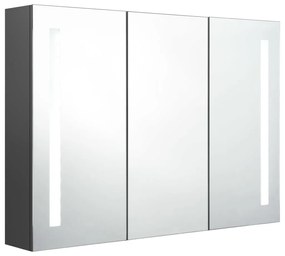 Armário espelhado p/ casa de banho com LED 89x14x62 cm cinzento