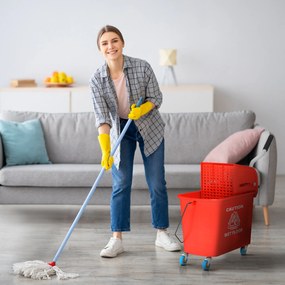 Balde de Limpeza 20L com Rodas e Espremedor Balde para Esfregona com Separador de Água 60x27x70,5 cm Vermelho