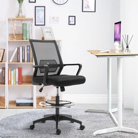 Cadeira de escritório com assento alto ajustável, 64 x 59 x 104-124 cm, banco giratório de escritório com rotação de 360°, malha respirável preta