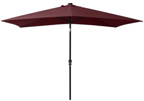 Guarda-sol de jardim com luzes LED e poste de aço 2x3 m bordô