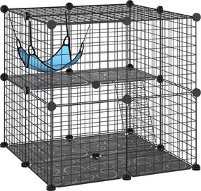 Gaiola Interior para Gatos de 2 Níveis em Aço com 2 Portas Escada e Rede 70x70x70 cm Preta
