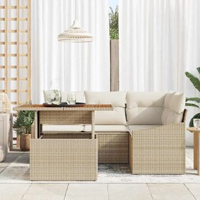 Conjunto de Jantar de Jardim de 5 Peças com Almofadas Bege em Rattan