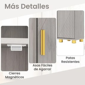 Armário de Casa Banho alto 20 x 20 x 179 cm com prateleiras ajustáveis, gancho lateral, barra e suporte para papel higiênico Cinzento