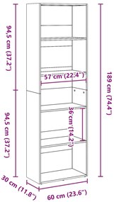 Estante 60x30x189 cm derivados de madeira cinzento sonoma