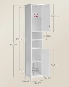 Armário de casa de banho com iluminação 30 x 30 x 170 cm branco