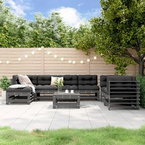 vidaXL 8 pcs conjunto lounge de jardim pinho maciço cinza